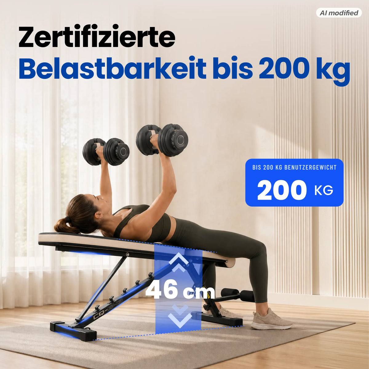 URBOGYM CQ-643 - Verstellbare und klappbare Hantelbank Flachbank bis 200 kg