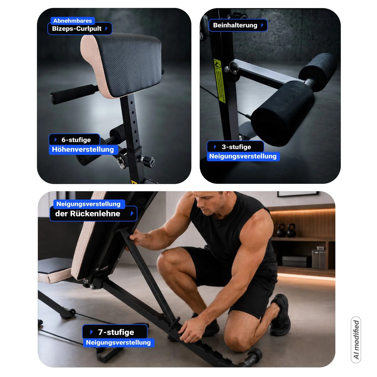URBOGYM CQ-703EP – Verstellbare und klappbare Hantelbank mit Expandern bis 200 kg