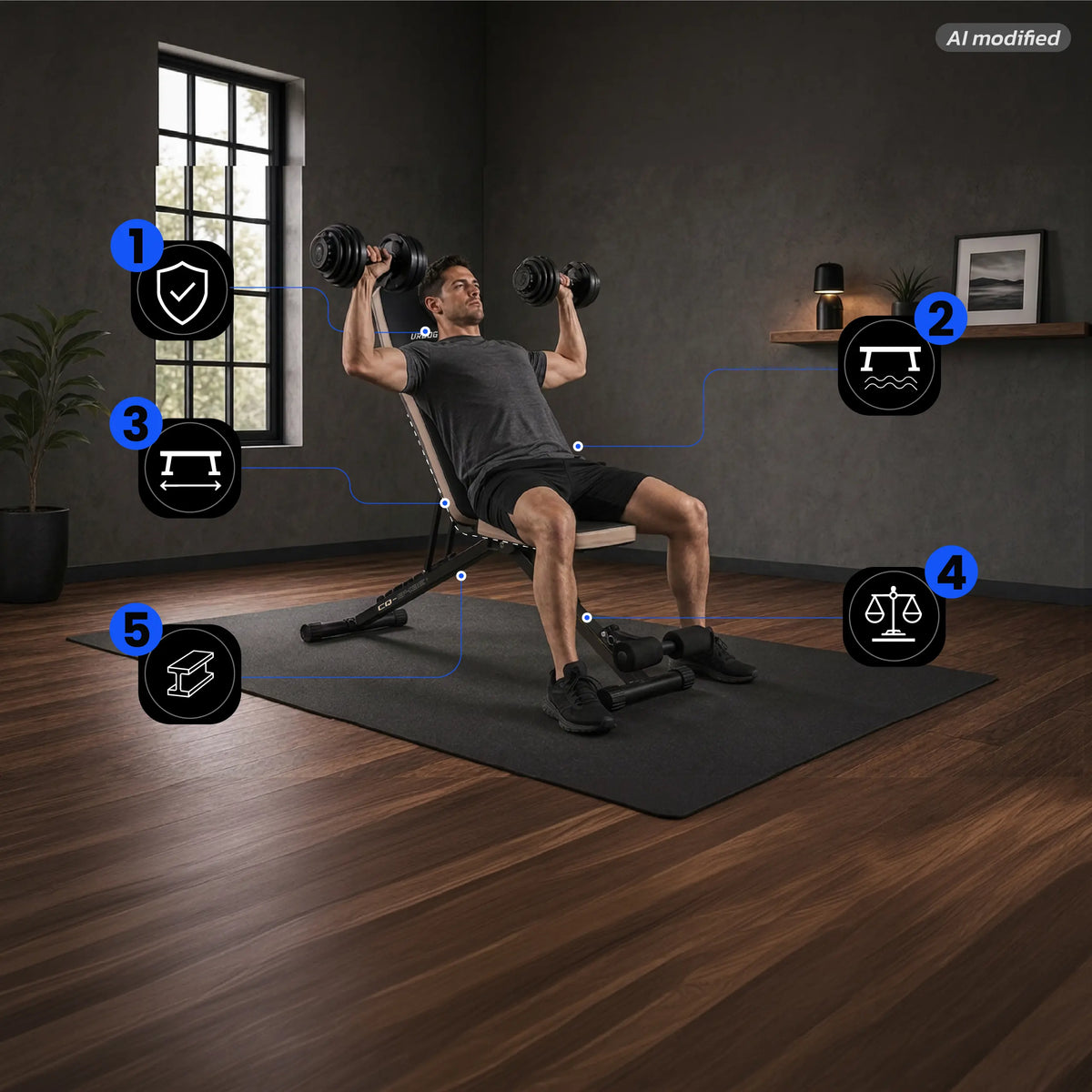 URBOGYM CQ-843E – Verstellbare und klappbare Hantelbank mit Expandern bis 200 kg
