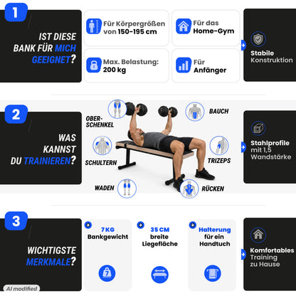 URBOGYM CQ-001 klappbare Hantelbank – Flachbank bis 200 kg