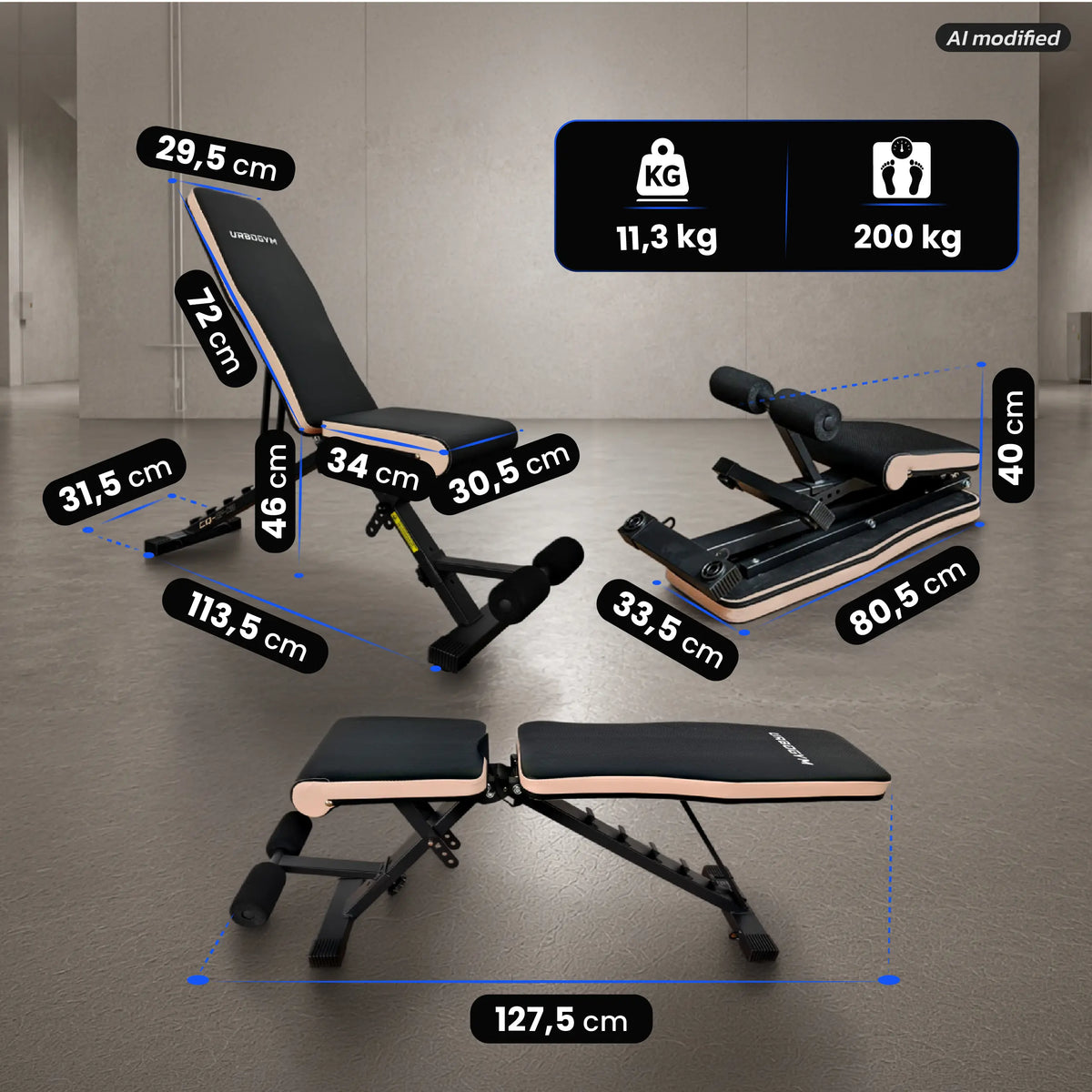 URBOGYM CQ-643 - Verstellbare und klappbare Hantelbank Flachbank bis 200 kg