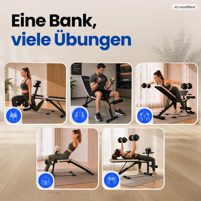 URBOGYM CQ-703EP – Verstellbare und klappbare Hantelbank mit Expandern bis 200 kg