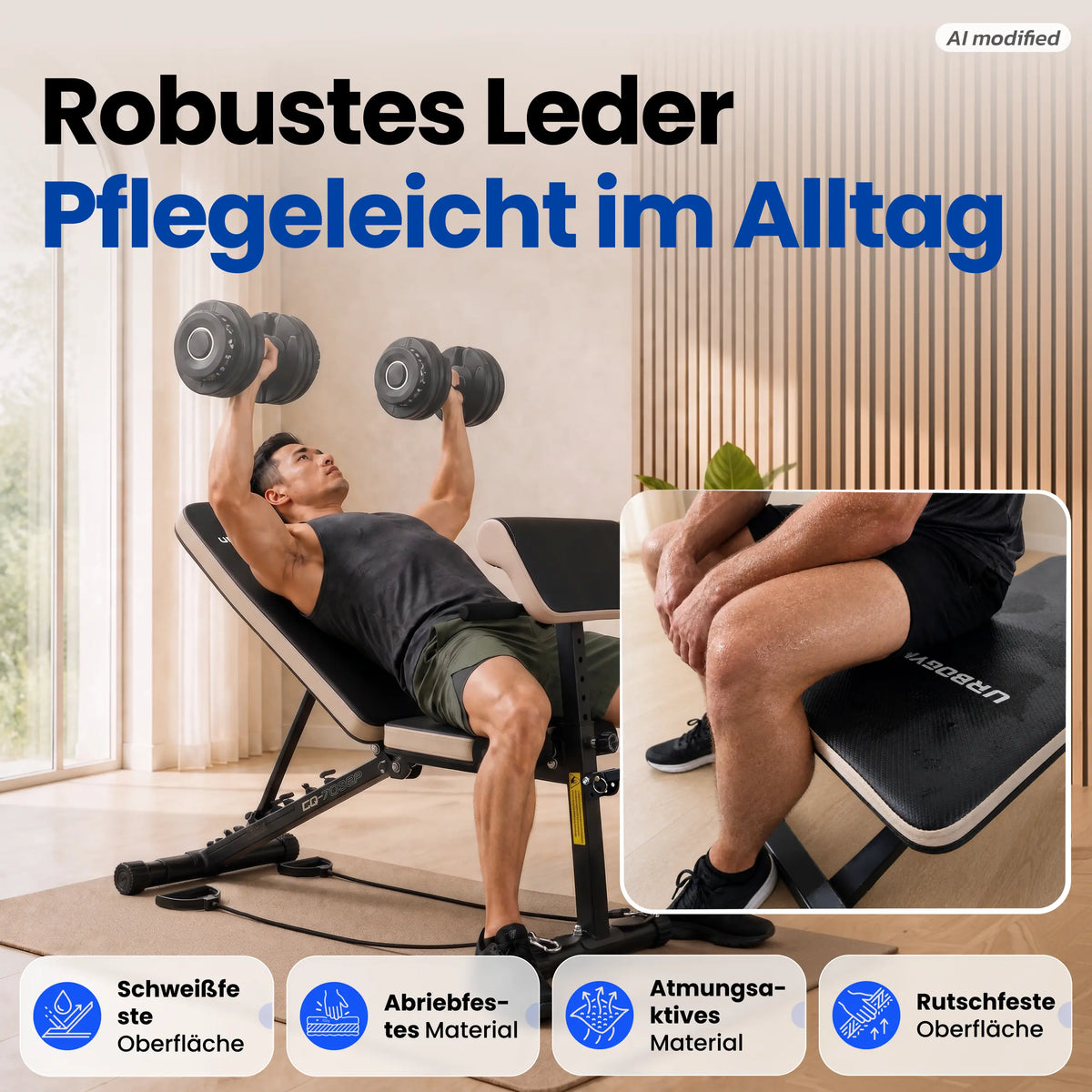 URBOGYM CQ-703EP – Verstellbare und klappbare Hantelbank mit Expandern bis 200 kg