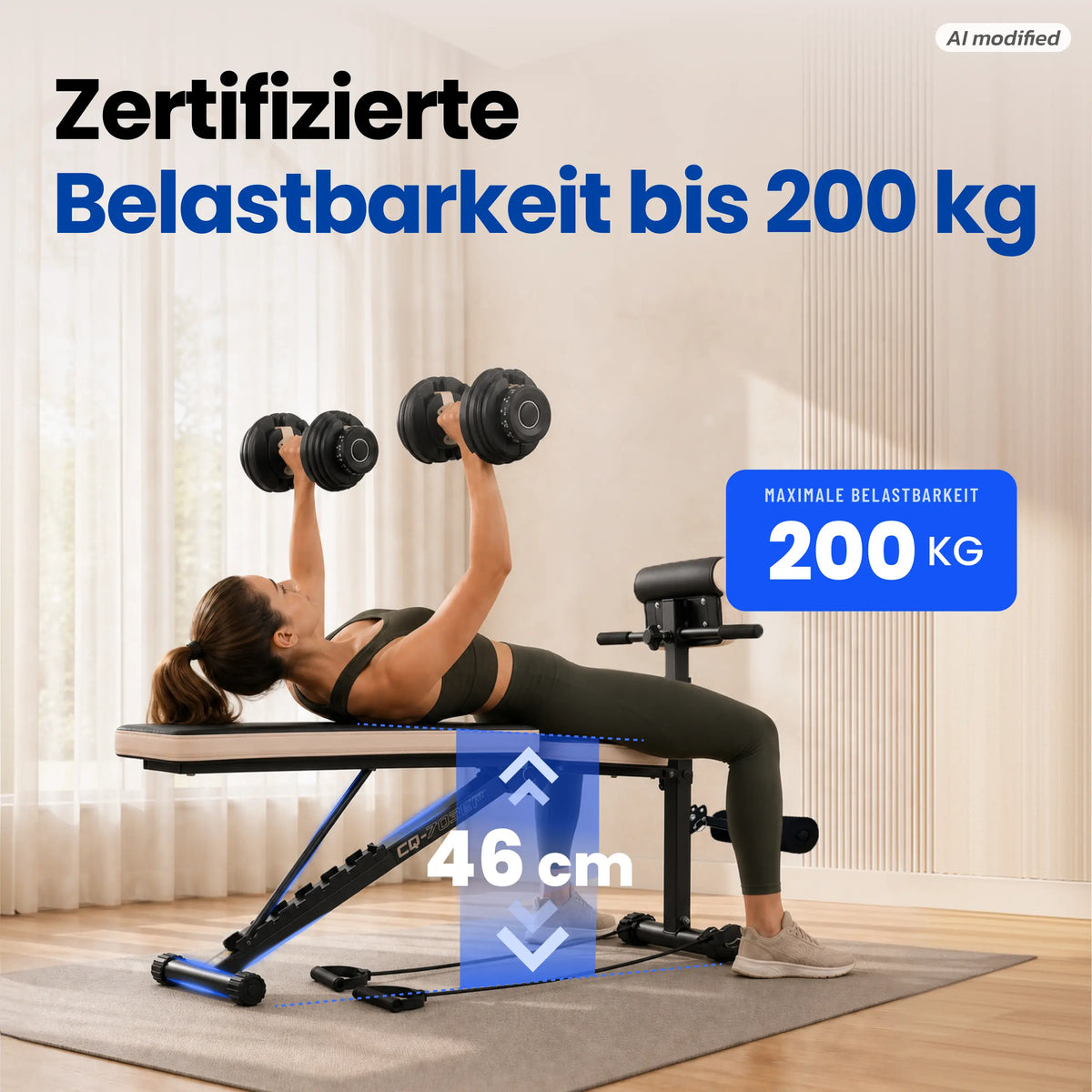 URBOGYM CQ-703EP – Verstellbare und klappbare Hantelbank mit Expandern bis 200 kg