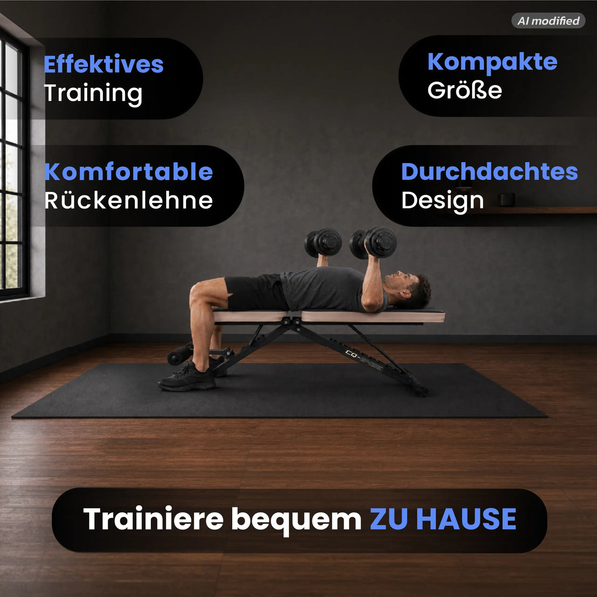URBOGYM CQ-843E – Verstellbare und klappbare Hantelbank mit Expandern bis 200 kg